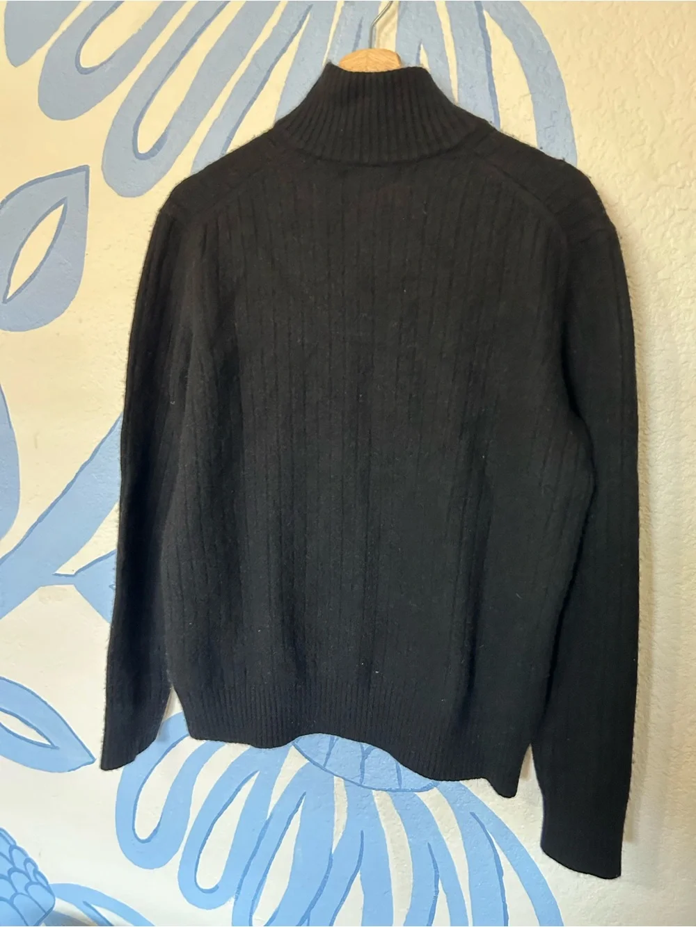 Banana Republic Men's Italian Wool Blend Mock Neck Button Sweater Black